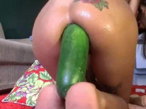 Double Dildo – Colossal cucumber anal penetration webcam girl