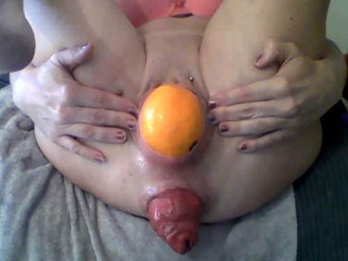 Anal Prolapse – Kong and orange in pussy and falls prolapse