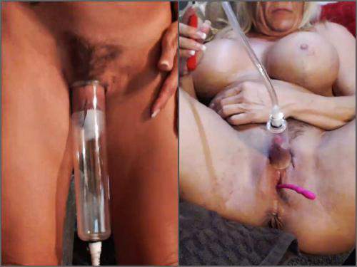 Pussy Pump – Big tits mature musclemama4u vaginal and clit pump after dildo anal