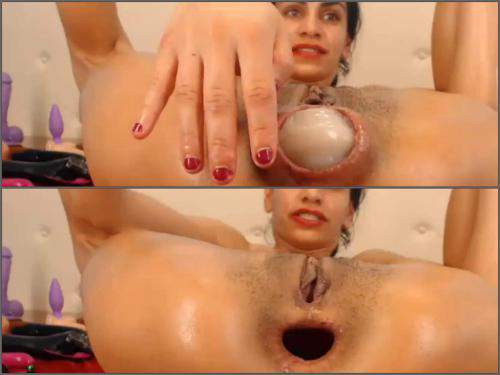Double Penetration – Dirty latina girl Sandrastarr double dildo insert in her epic anal gape