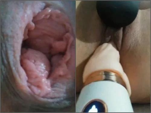 Anal insertion – Large labia wife very close-up show pucker anal and dildos penetration