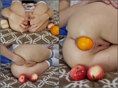 Food masturbation – Russian masked girl Fiftiweive69 anal prolapse loose with vegetables