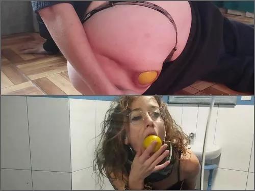 Ball – Curly amateur pornstar penetration huge yellow ball in her narrow asshole